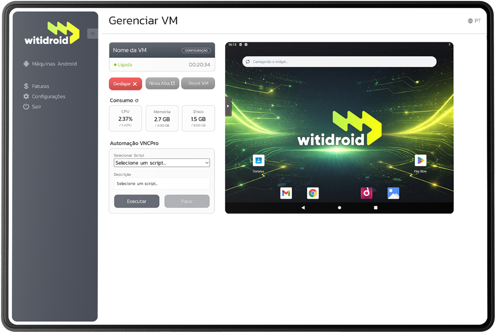 Painel do Witidroid com WhatsApp aberto